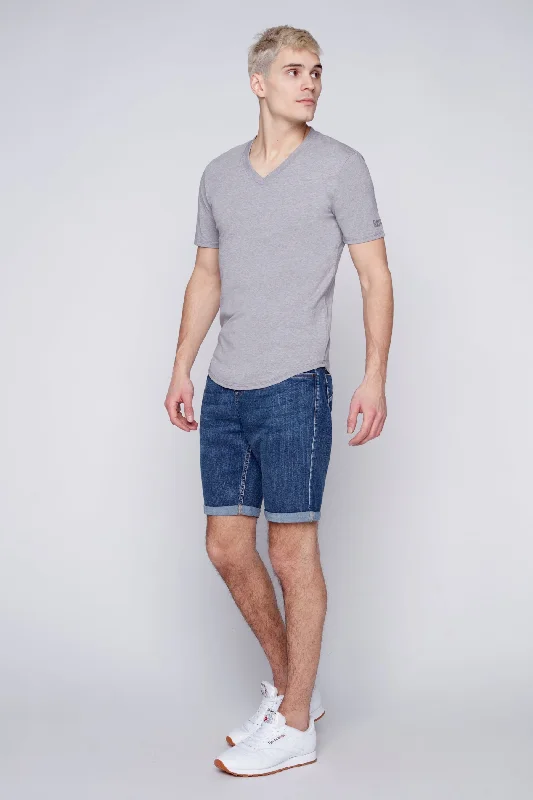 Women's denim shorts or the dark style-LENNON - Mens Rolled-Up Shorts - Classic Medium Blue