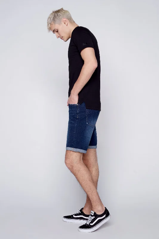Women's denim shorts wash light denim-LENNON - Mens Rolled-Up Shorts - Dark Indigo Rinse