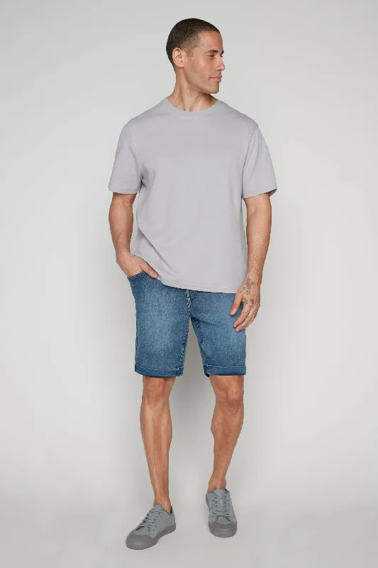 Women's denim shorts for a walk in the park-LENNON - Mens Rolled-Up Denim Shorts - Medium Blue Acid Wash