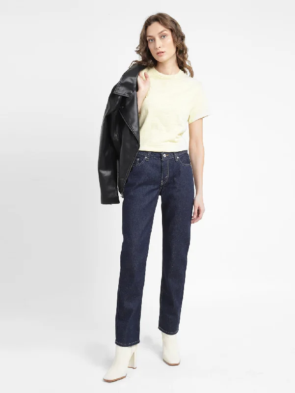 Women's denim jeans with a floral print-Women's Straight Fit Jeans