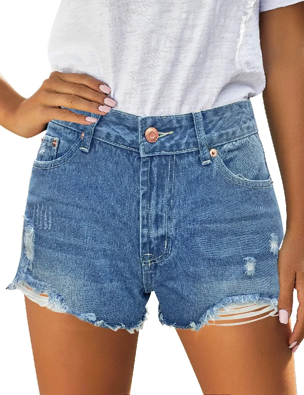 Great plus on affordable is great with -Women's Mid Rise Frayed Ripped Raw Hem Denim Jean Shorts