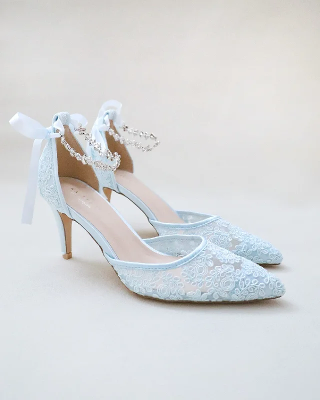 Affordable Rhinestone Pumps for a Dazzling Look---Wedding Lace Heels With Amaryllis Crystal Strap