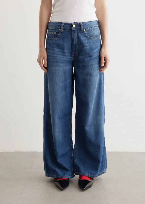 Women's denim jeans with a polka dot print-Light Denim Wide Jeans