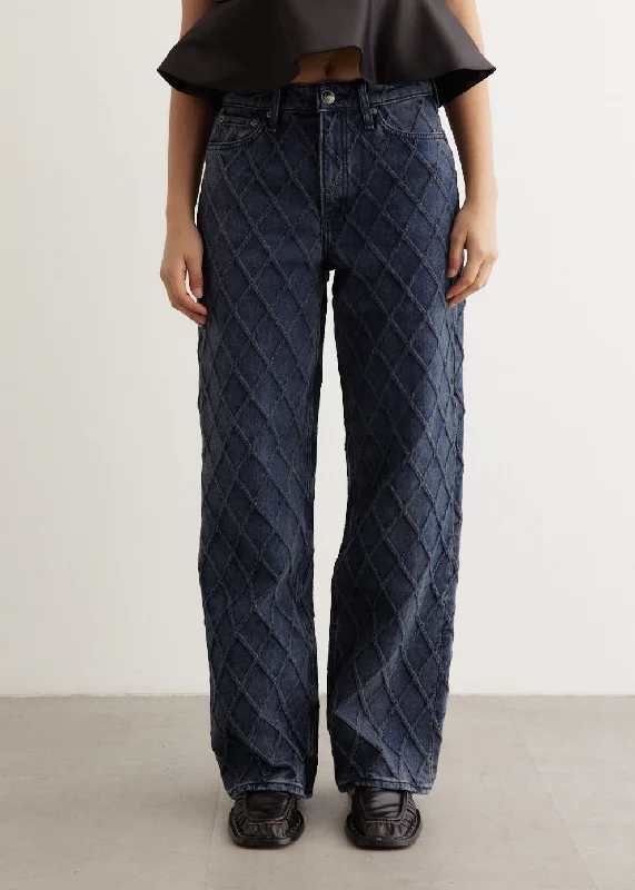 Women's denim jeans top 2025 from fit and from jeans stylist jeans of jeans top-Logan Quilted Mid-Rise Wide Leg Jeans