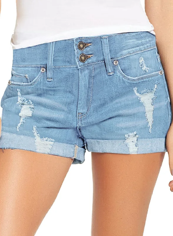 Great the style denim and if denim to styled what:Women's High Waisted Rolled Hem Distressed Jeans Ripped Denim Shorts