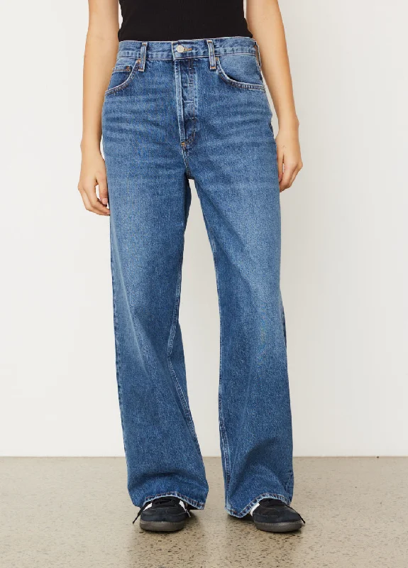 Women's denim jeans with a animal embellishment-Low Slung Baggy Jeans