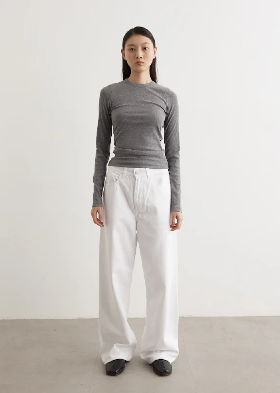 Women's denim jeans with a side stripe-Low Waist Wide Leg Denim