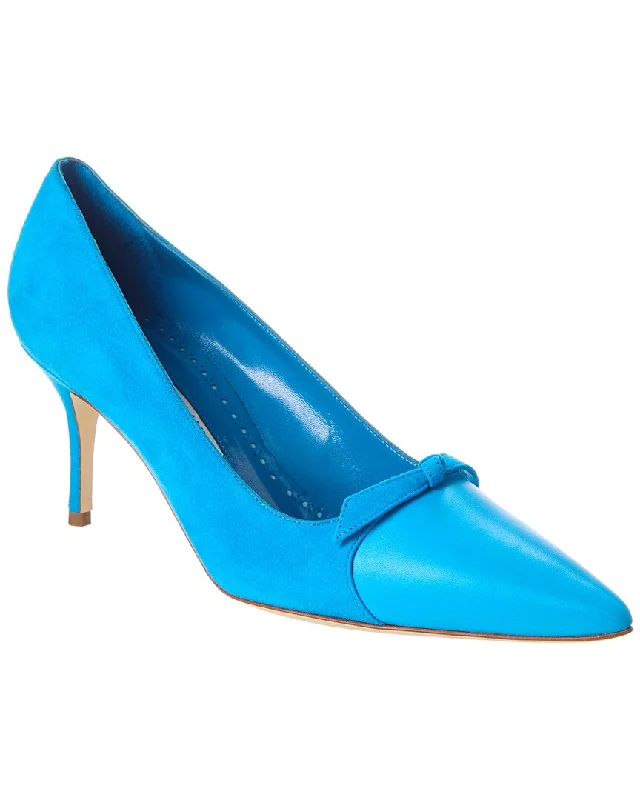 Affordable Suede Ankle Pumps for All-Day Wear--Manolo Blahnik Rinialo Bow 70 Suede & Leather Pump