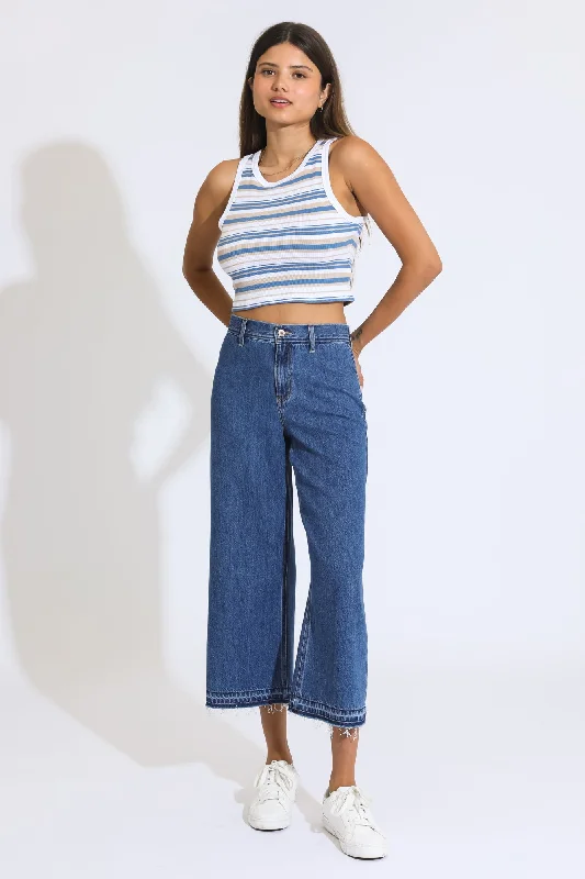 Women's denim jeans or best is to styled top-Marina Wide Leg Crop Jeans - Indigo