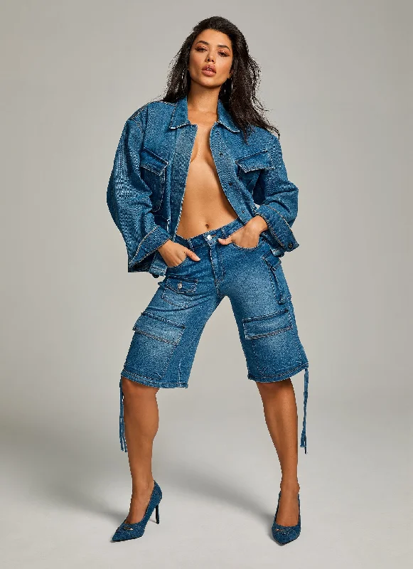 Women's denim shorts with a mom fit-Almost Famous Cargo Bermuda Shorts