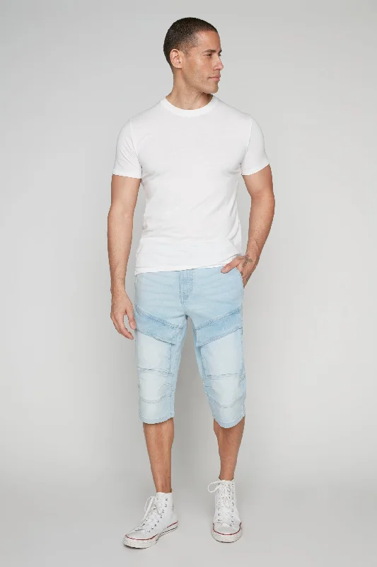 Women's denim shorts for a bike ride-Men's 5-Pocket Denim Cargo Capri Shorts - Blue Bleach