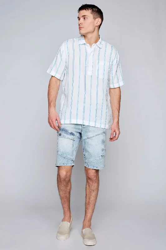 Women's denim shorts with a watch-Men's 5-Pocket Denim Shorts with Front Pocket Detail - Light Indigo Acid Wash