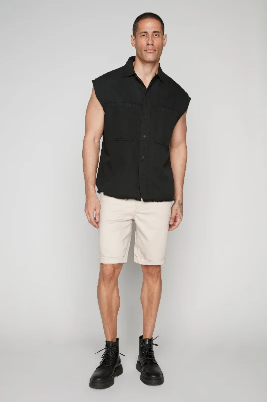 Women's denim shorts and a trendy backpack-Men's Rolled-Up Denim Shorts - Sand