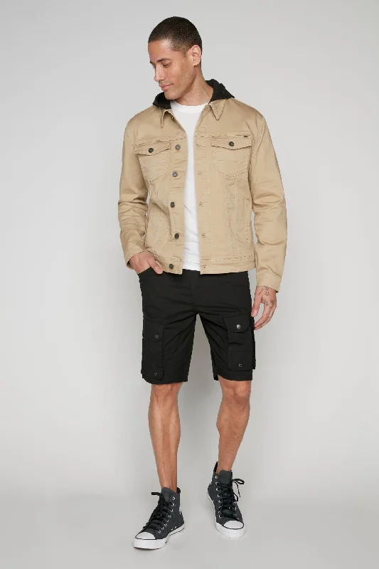 Women's denim shorts with a baseball cap-Men's Snap Cargo Poplin Short - Black