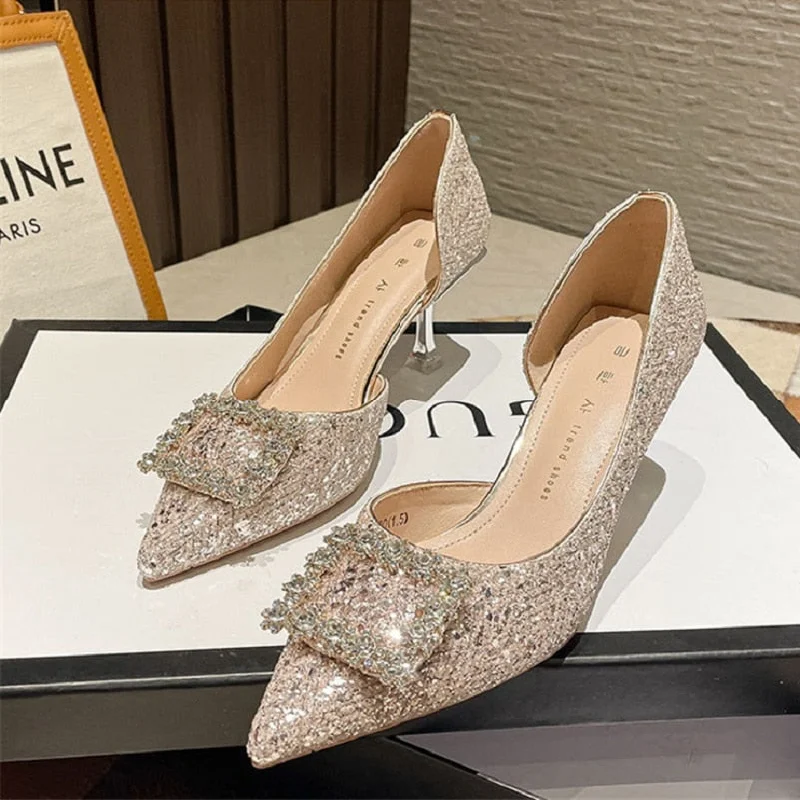 Stiletto Heel Pumps with Perfect Fit--Woman Fashion Shoes Pointed Toe Thin High Heels Crystal Pumps Elegant Style-Fashionable & Classic