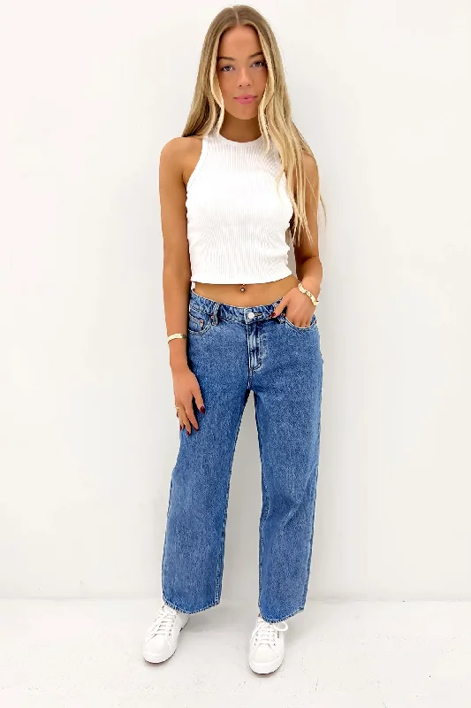Women's denim jeans with a memorial cause design embellishment-Mid Baggy Jean Bold Blue