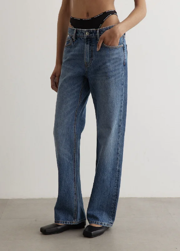 Women's denim jeans with a tab closure detail-Logo Bikini Mid-Rise Jeans