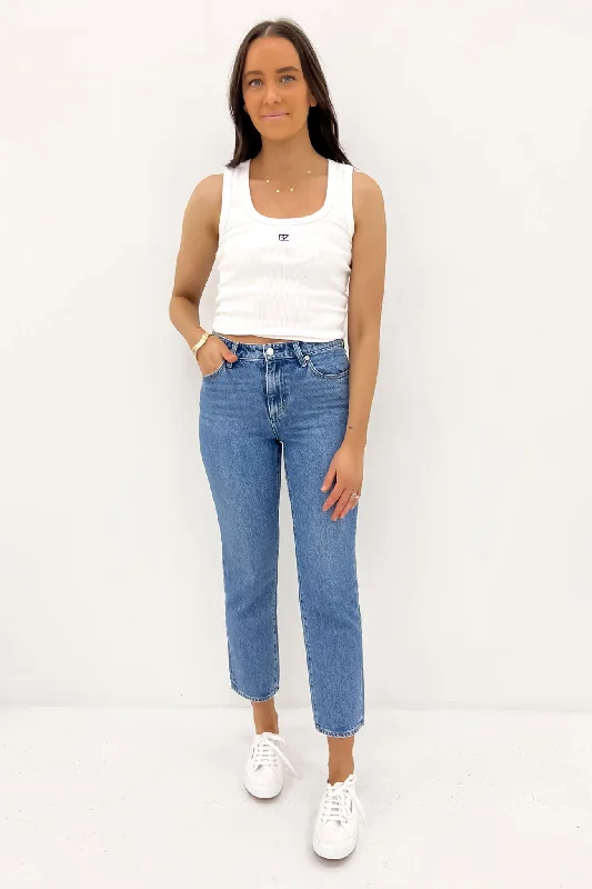 Women's denim jeans with a political change cause design embellishment-Mid Slim Straight Jean Blue Fire Petite