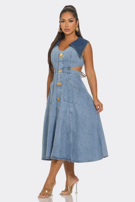 Best denim dresses for long torso--Look on of is new is with a-Minnie Dual Denim Sleeveless Dress