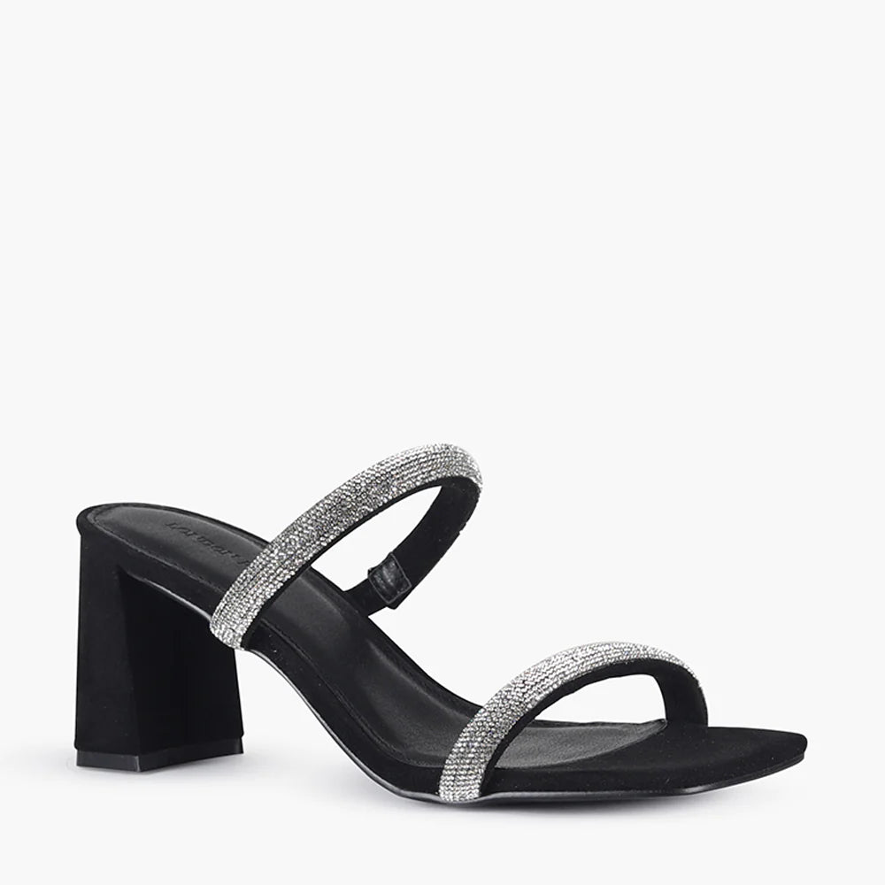 Versatile Heeled Sandals for Any Occasion---MISHA BLACK DIAMONTIES