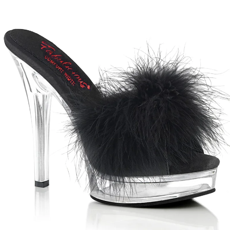 Versatile Heeled Sandals for Any Occasion---MAJESTY-501F-8 Black Fur Marabou Slides