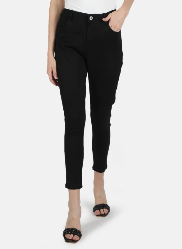 Women's denim jeans with a political change cause design embellishment-Women Black Slim Fit Denim