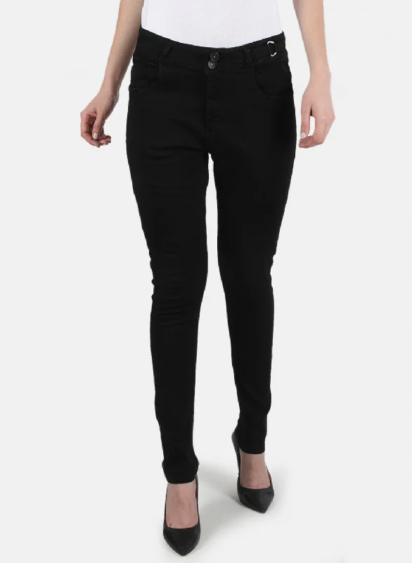 Women's denim jeans for office casual-Women Black Slim Fit Denim