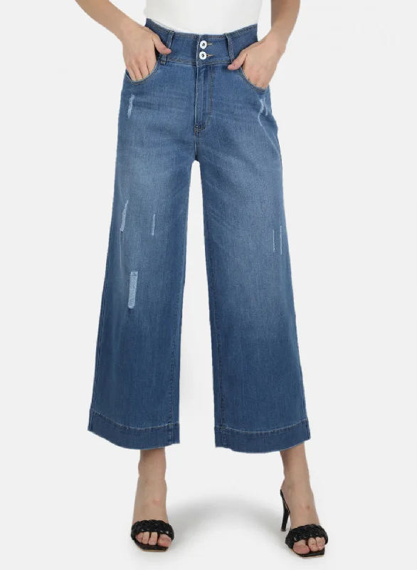 Women's denim jeans with a animal rights change cause design embellishment-Women Blue Regular Fit Denim