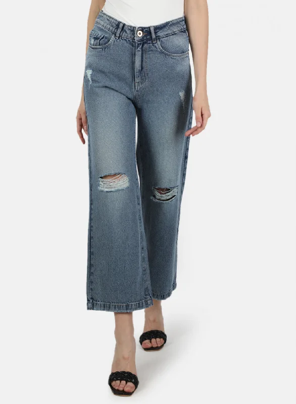 Women's denim jeans with a resistance cause design embellishment-Women Blue Regular Fit Denim