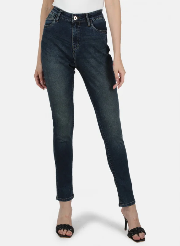 Women's denim jeans with a hope change cause design embellishment-Women Blue Slim Fit Denim