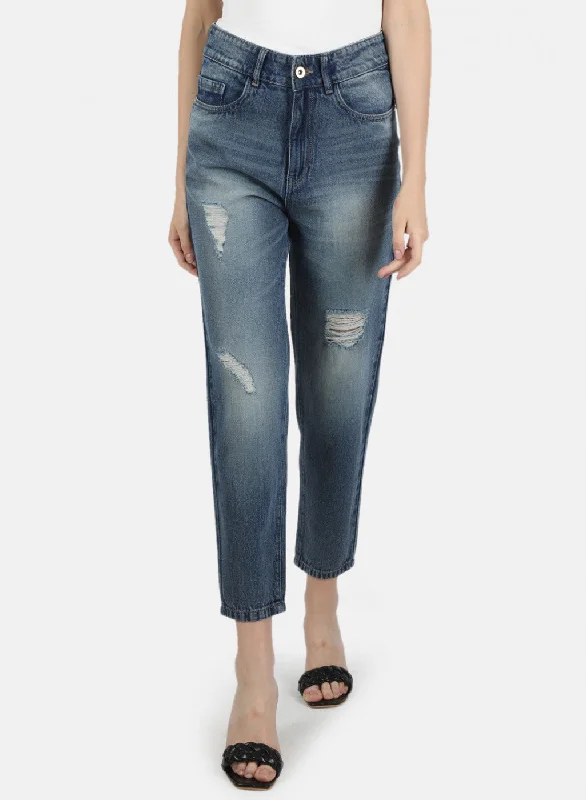 Women's denim jeans with a awareness change cause design embellishment-Women Blue Slim Fit Denim
