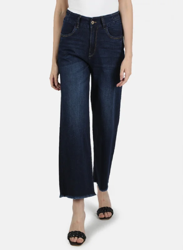 Women's denim jeans with a social change cause design embellishment-Women Navy Blue Regular Fit Denim