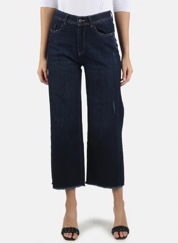Women's denim jeans styled or to party-Women Navy Blue Regular Fit Denim