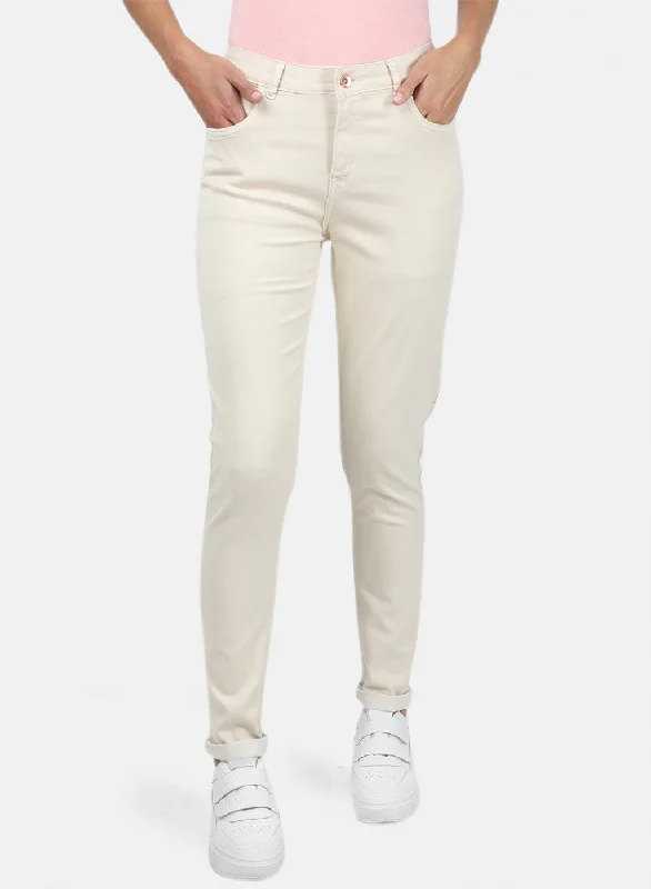 Women's denim jeans on online sale-Womens Beige Slim Denim