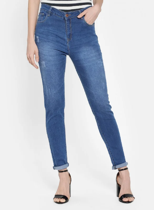 Women's denim jeans styled with boots-Womens Blue Slim Denim