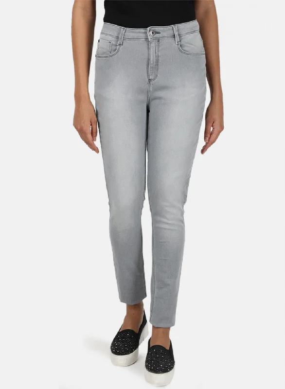 Women's denim jeans high rise plus-Womens Grey Regular Denim