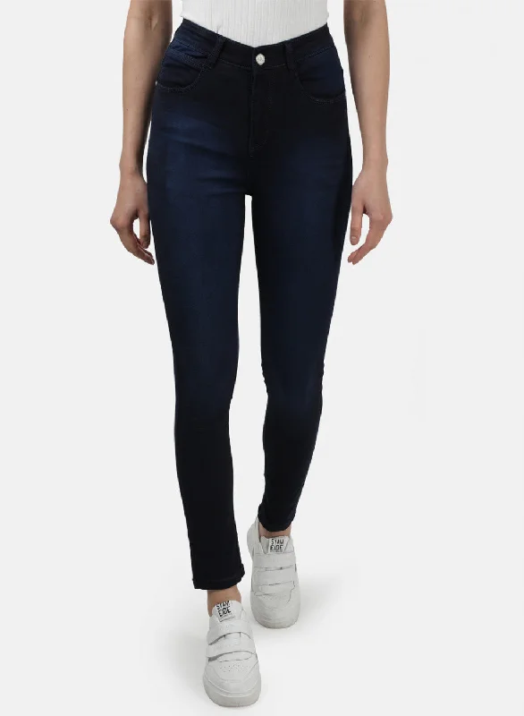 Women's denim jeans style party look-Womens NAvy Blue Light Wash Denims