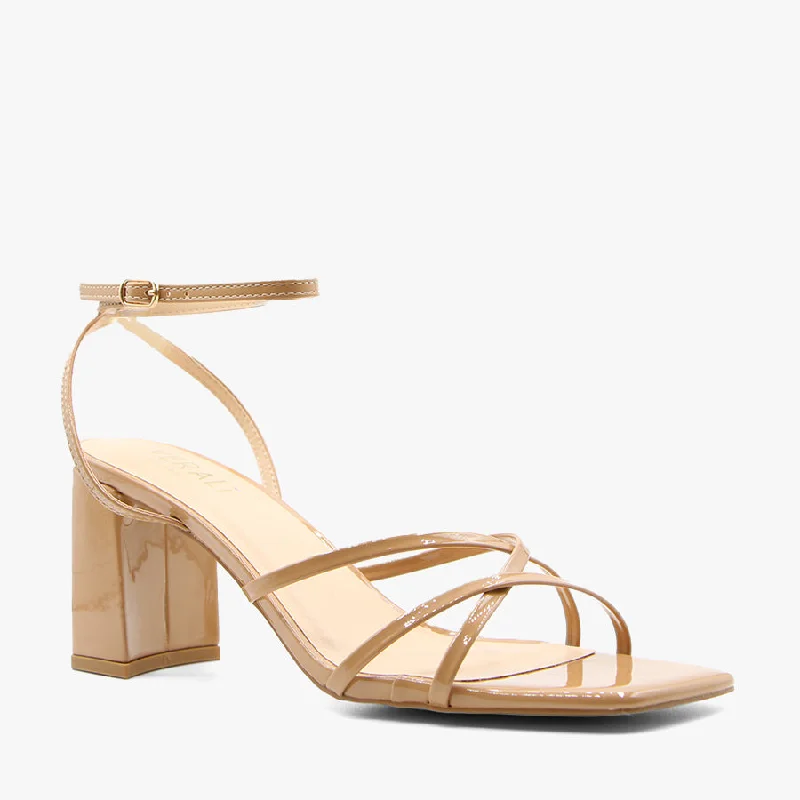 Versatile Heeled Sandals for Any Occasion---NAKITA CAMEL PATENT