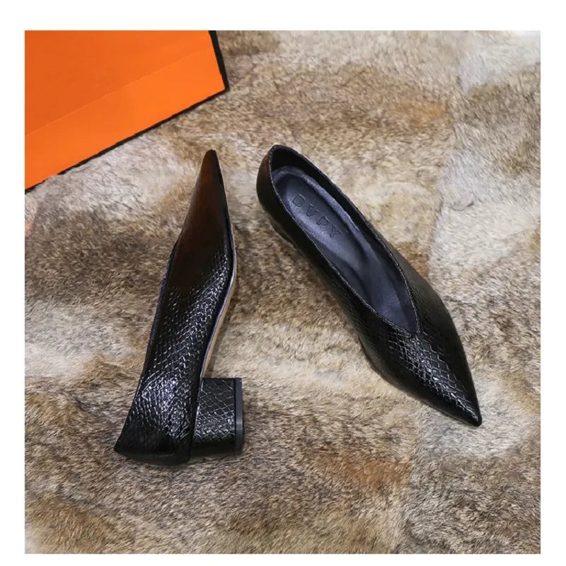 Stiletto Heel Pumps with Perfect Fit--Short Heel Pumps European and American Genuine Leather Ladies Shoes Pointed Toe-Fashionable & Classic