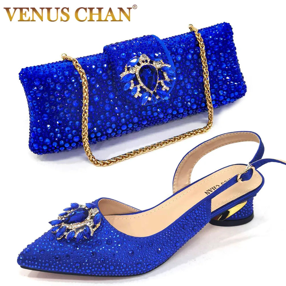 Matching Bag Set Royal Blue Color Decorated with Crystal Ladies Wedding Party