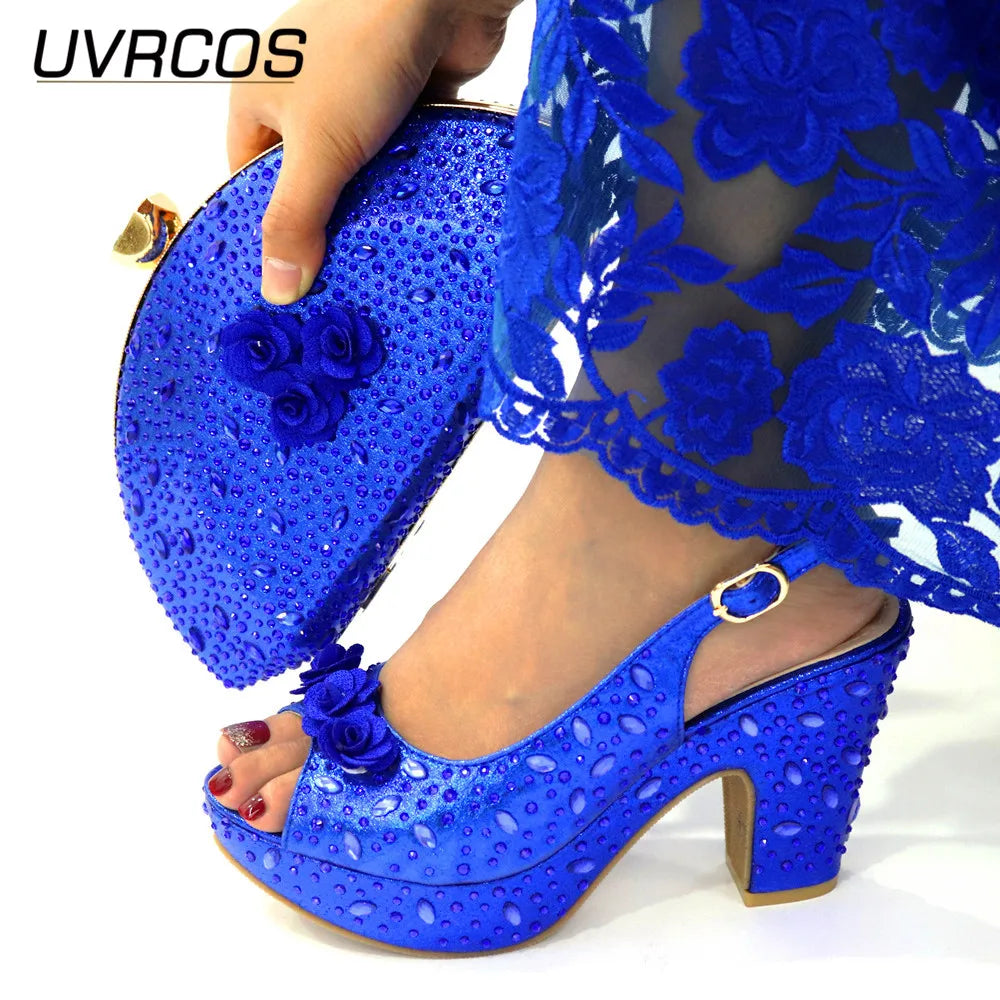 Italian Design R.Blue Color Ladies Shoe with Matching Bag Set Nigerian Shoes and Bag