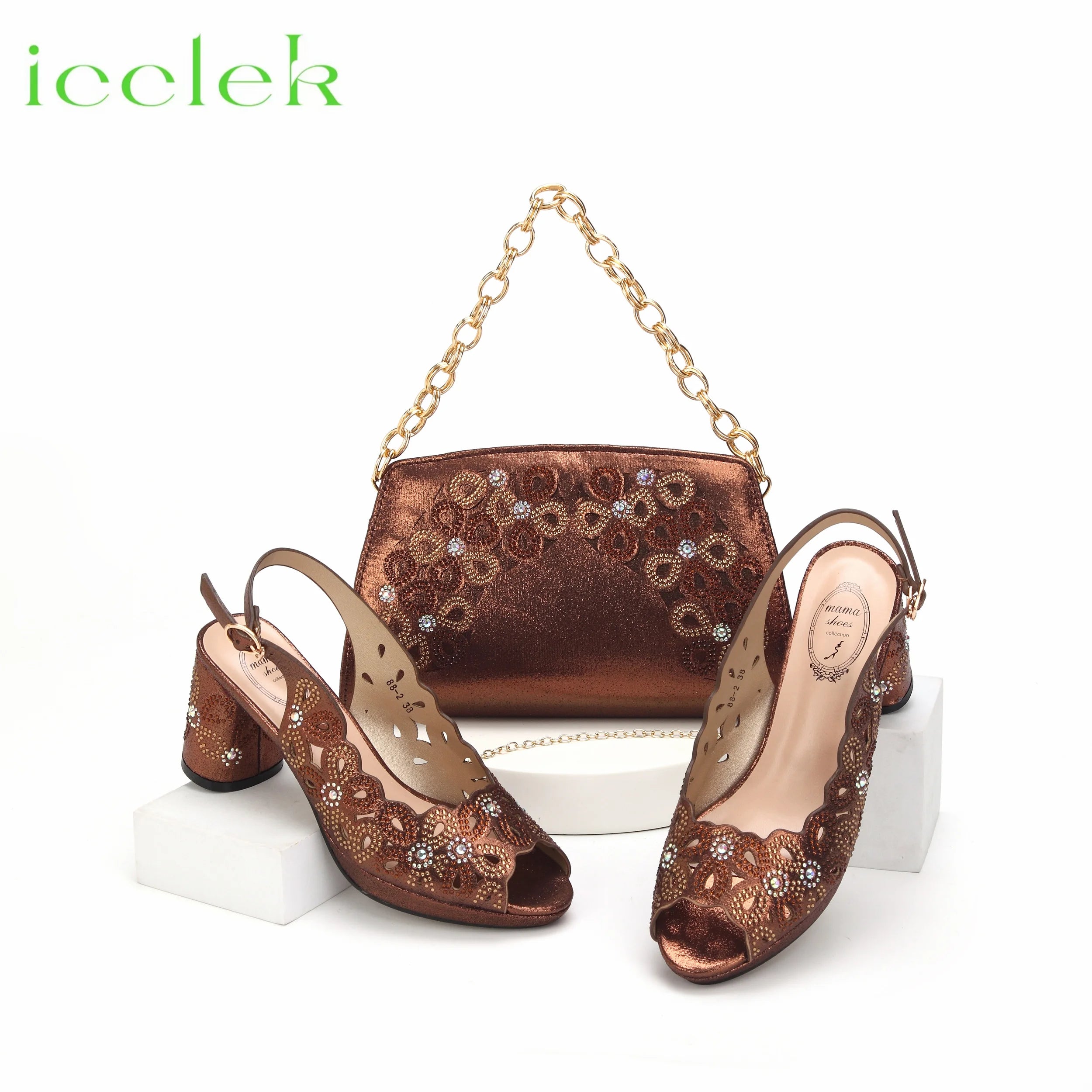 Coffee Color Peep Toe Ladies Shoes Matching Bag Set For Nigerian Women