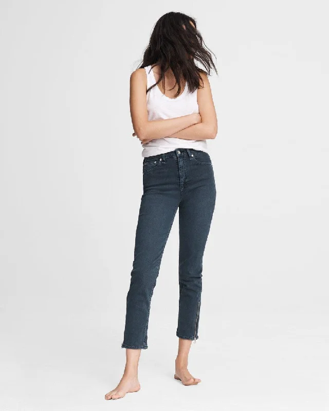 Women's denim jeans with a political change cause design embellishment-Nina High-Rise Ankle Cigarette Jeans Women's denim jeans with a political change cause design embellishment-Nina High-Rise Ankle Cigarette Jeans