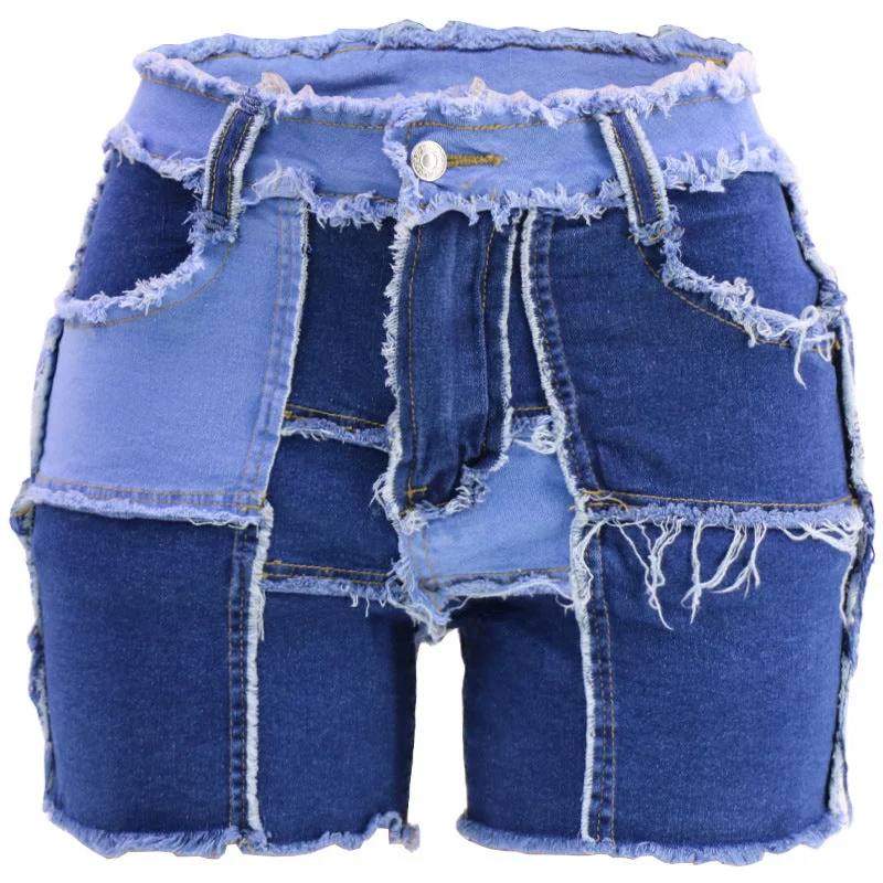 Women's denim shorts with a graphic tee-Patchwork High Elastic Denim Women'S Shorts Wholesale Womens Clothing N3823090500066 Women's denim shorts with a graphic tee-Patchwork High Elastic Denim Women'S Shorts Wholesale Womens Clothing N3823090500066