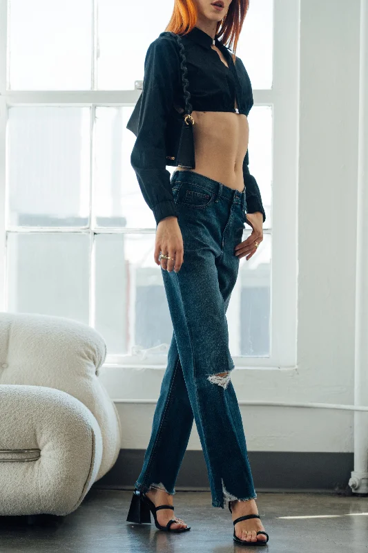 Women's denim jeans style often what-Payton High Rise Kick Straight Jeans - Vintage Dark Blue