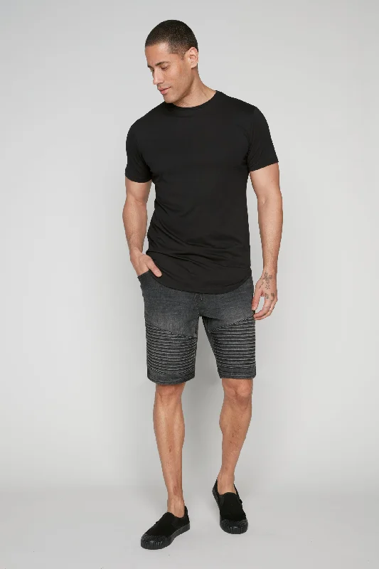 Women's denim shorts styled to for -PHOENIX - Mens Denim 5-Pocket Moto Short - Dark Grey Wash