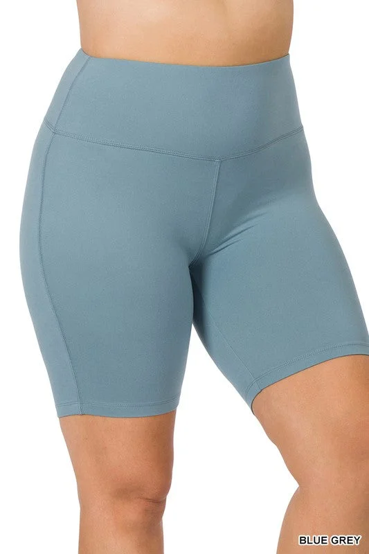 Women's denim shorts with rings-Plus Brushed Wide Waistband Biker Shorts