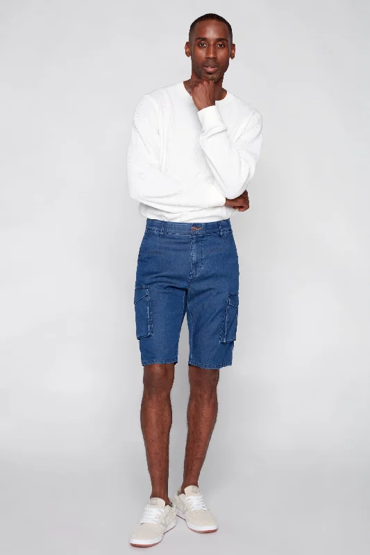 Women's denim shorts for plus size figures :PRESLEY - Zip Front Cargo Shorts - Indigo