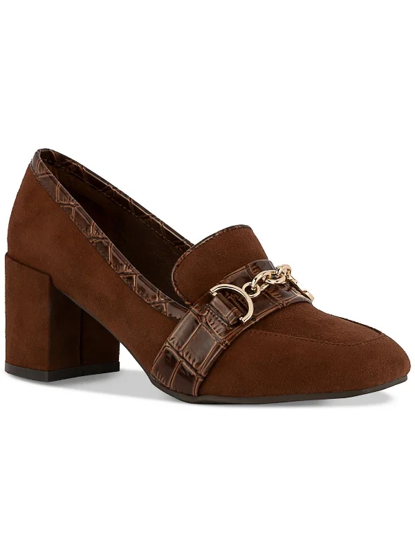 Affordable Suede Ankle Pumps for All-Day Wear--Qwynn Womens Buckle Faux Suede Block Heels