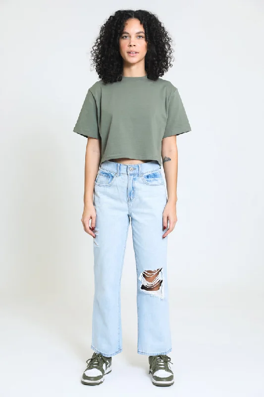 Women's denim jeans for tall women-Retro High Rise 90's Ankle Jeans - Light Antique Mist